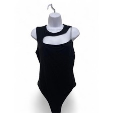 Reformation Black Asymmetric Cutout Bodysuit Size L