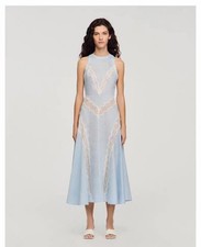 sandro Blue Striped Lace patchwork Sleeveless Dresses Women's