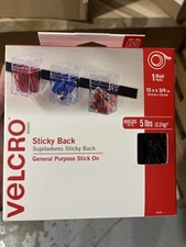 VELCRO Brand Sticky Back Tape Roll,  15' x 3/4", Black Hook & Loop NEW
