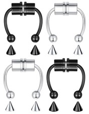 VELCARE 4 Pcs Fake Nose Ring Septum Piercing 18 Gauge, Black Silver