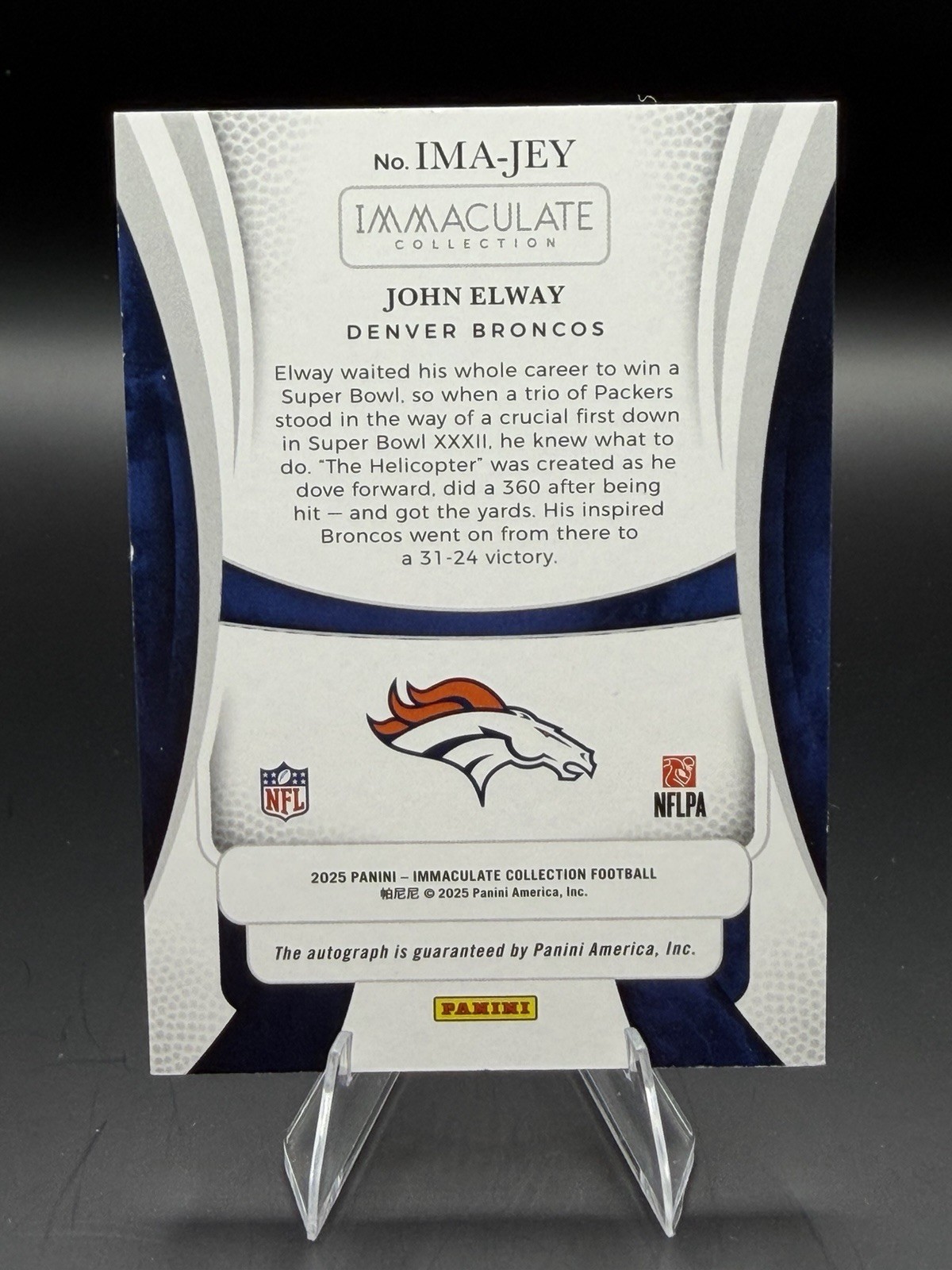 Panini 2025 Immaculate Moments Auto John Elway /49 #IMA-JEY Broncos view 2