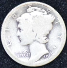 1916-S ABOUT GOOD Mercury Dime, 90% SILVER!
