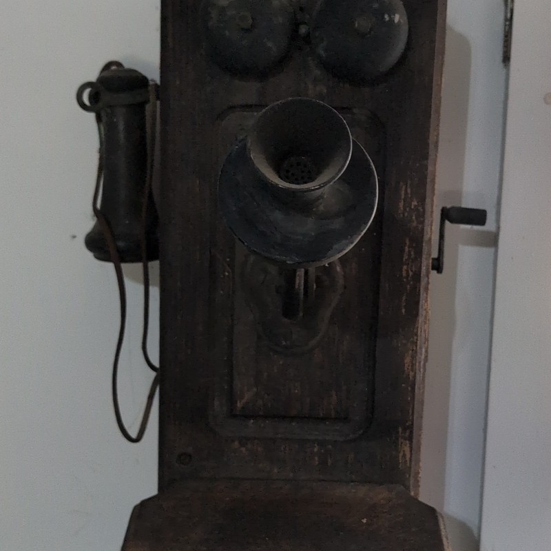 Antique Pre-1940 Wooden Wall-Mounted Crank Telephone w/ Separate Earpiece