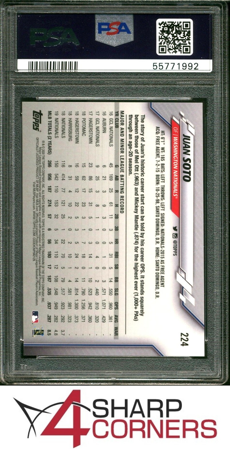2020 TOPPS ON DEMAND 3D #224 JUAN SOTO PSA 9 view 2