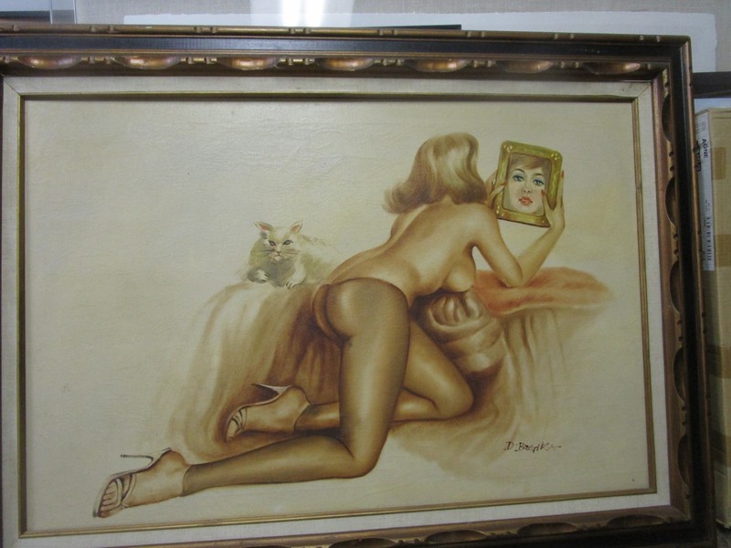 “Girl in the Mirror” – Signed | Oil on Canvas – Vintage | woman nude 20x28 | MCM