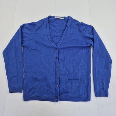EDINBURGH WOOLLEN MILL Strickjacke Medium 12 14 Blau Damen V-Ausschnitt Knopf...
