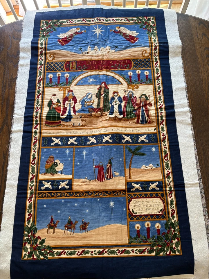 Christmas Nativity Wall Quilt Lap A Child is Born Deb Strain Lined Backed Panel - Image 4 of 4
