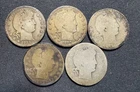 1899 1907 1915-D Barber Quarters & 2 Dateless Quarters - 5 Coin Silver Lot