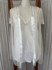 Vtg 90s Cinema Etoile SMALL Ivory Sheer Lace Nightgown Slip Dress Chemise  Robe