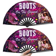 Boots on The Ground Hand Fan,2 Pack Clacking Fans for Line Dancing Folding Ha...