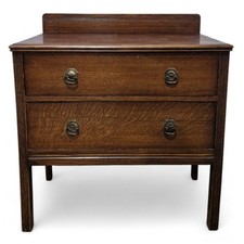 Antique chest of drawers - Vintage dark oak chest of 2 long drawers Beavan