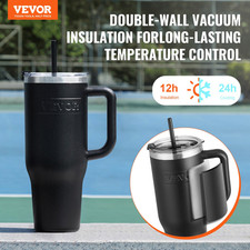40oz Insulated Water Bottle Stainless Steel Travel Mug w/ Lid Handle Black