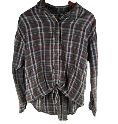 dip Women's Small Goblincore Plaid Button Down Earthy Forestcore Tie Front Top