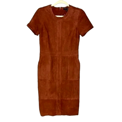 Banana Republic Suede Leather Dress NWT Size 2 Brown Sheath | eBay