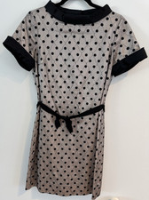 RARE! Marc Jacobs Pink & Black Polka Dot Mesh Overlay Belted Retro Dress Size M