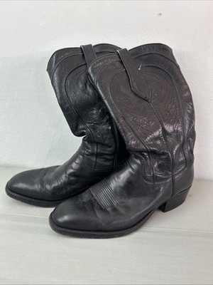 Dan Post 6690 Black Leather Cowboy Boots Sz 9.5 D Made in Spain Vintage