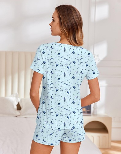 Cotton Pajamas for Women Set Short Sleeve Sleepwear Shorts 2 Piece Lounge Set... - Picture 6 of 7