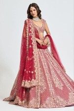Engagement Wear Red Malay Satin Lehenga Choli With Net Dupatta For Women