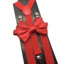 Red Suspender and Bow Tie Set Tuxedo Wedding Formal Suspenders