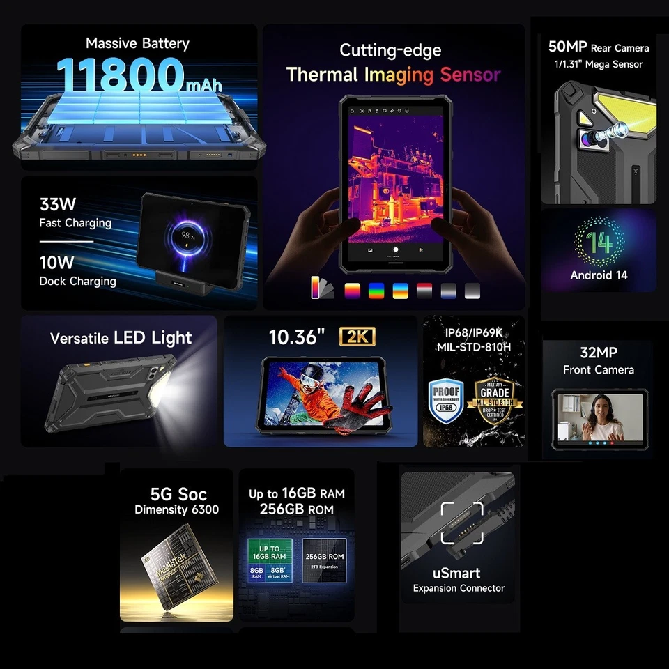 Ulefone Armor Pad 4 Ultra 5G Wärmebildkamera Robust Tablet 16G+256GB 11800mAh - Bild 3 von 4