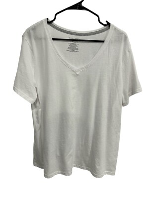 Time And Tru White V Neck T-Shirt  Size 3X Cotton Blend Short Sleeve