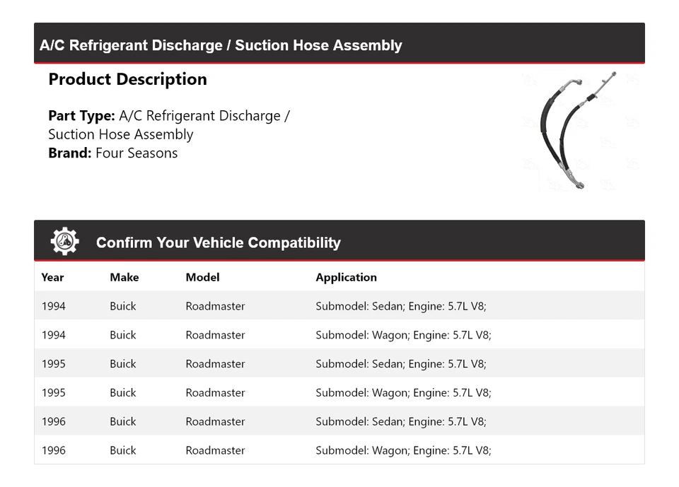 Conjunto de manguera de línea de succión de descarga Buick Roadmaster 1994-96 4 estaciones 19 Foto 2 de 4