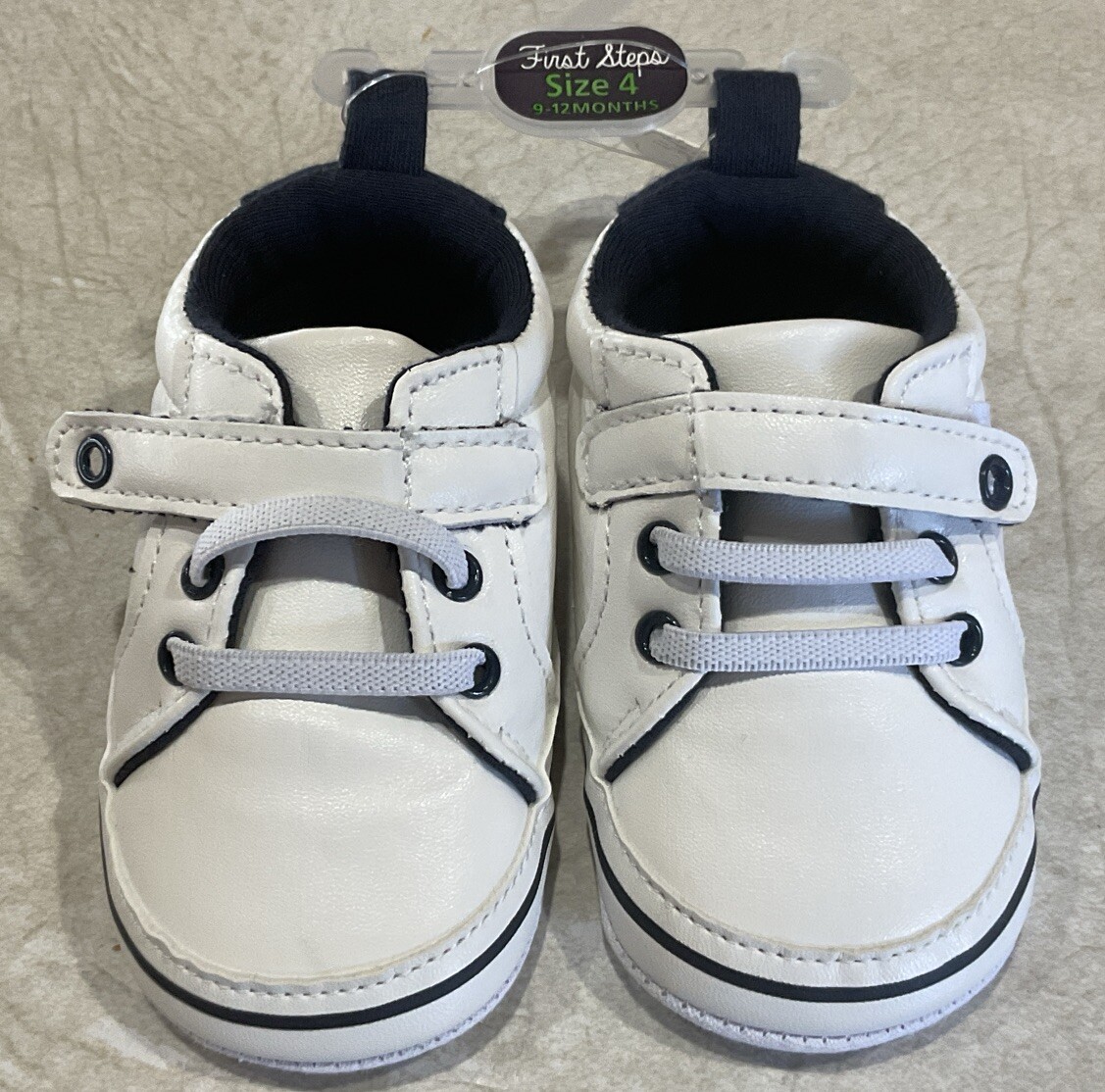 Boy White Prewalk First Steps Size 4 (9-12 Months) Hook & Loop Nwt