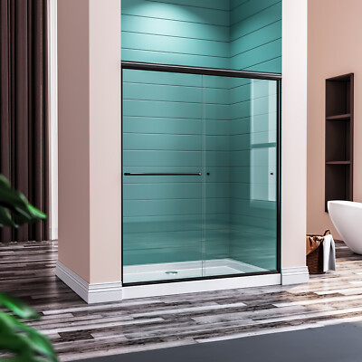 54'' W x 72'' H Double Sliding Shower Door Enclosure Black Finish 1/4'' Clear Glass