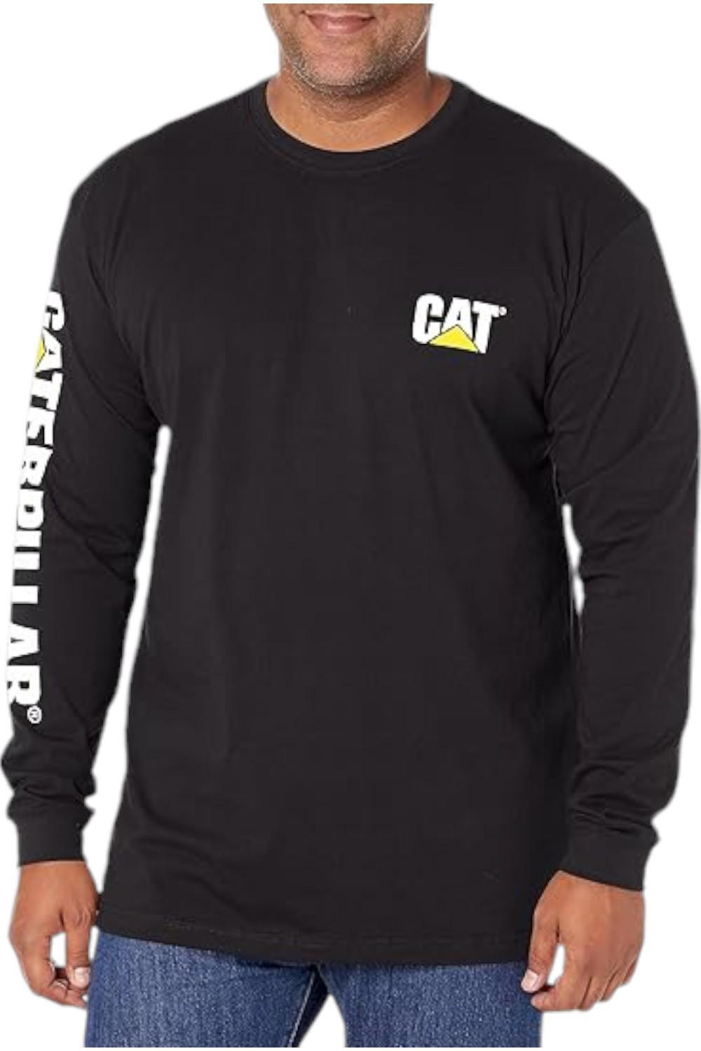 Мужская футболка с баннером торговой марки Caterpillar с длинным рукавом черного цвета 4590₽