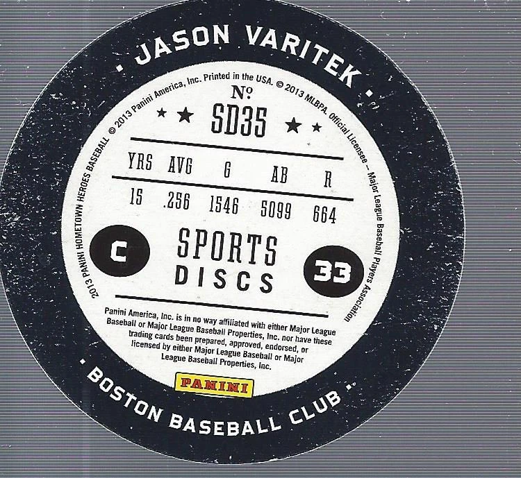2013 Hometown Heroes Sport Discs Black #35 Jason Varitek - NM-MT - Image 2 of 2