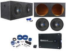 2 Rockville W12K6D4 V2 12" 4800w Subwoofers Sealed Box Mono Amplifier Amp Kit