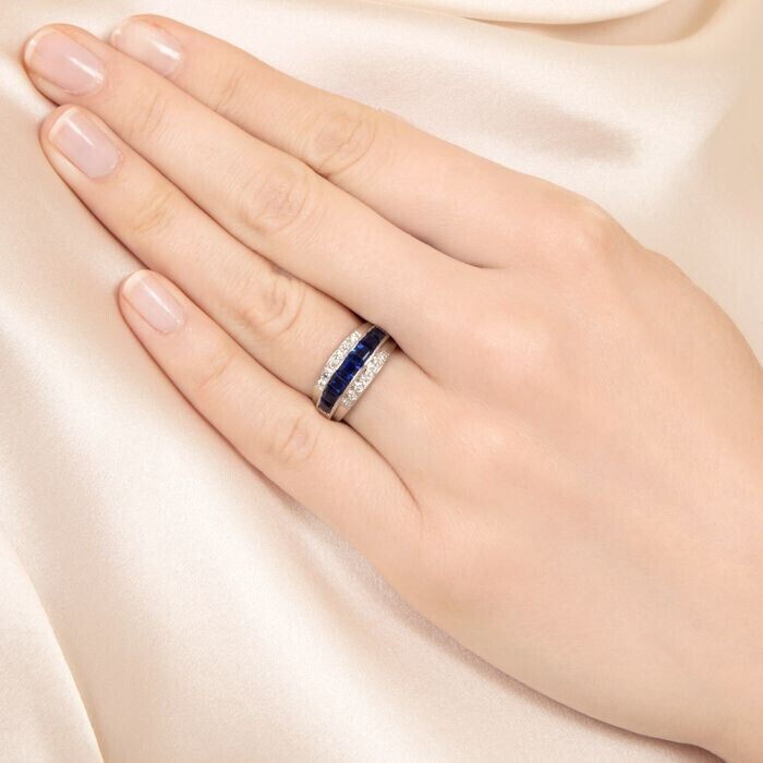 Princess Simulated Sapphire Men's Stunning Wedding Ring In 14k White Gold Plated