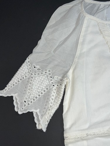 Caslon White Boho Eyelet Embroidered Lace Ruffle V-Neck Lined Dress Scalloped XS - Picture 5 of 10