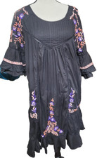Free People Embroidered Dress Size L Black Hippie Boho