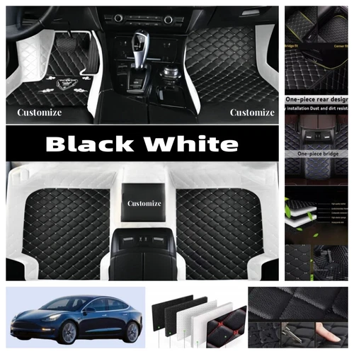 For Tesla Model 3 2017-2025 Car Floor Mats Luxury PU Leather Waterproof Carpets - Imagen 16 de 41