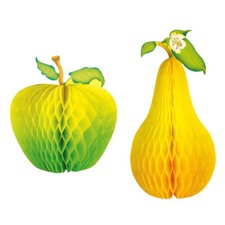 2x OBST DEKO WABENBALL / Sommer Raumdeko Apfel & Birne Erntedank Fest Hängedeko