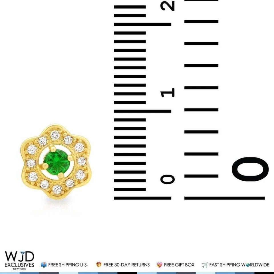 Emerald Flower Cluster Stud Earrings 14K Yellow Gold - Image 3 of 4