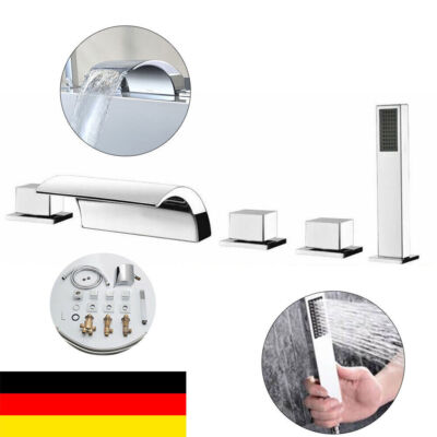 Badewannenarmatur Handbrause Wannenrand Armatur Wasserfall Chrom Kit 5 Loch Set