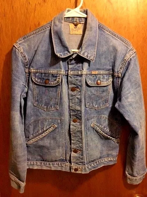 M'S VTG 60'S WRANGLER BLUE BELL SANFORIZED SELVEDGE DENIM JEAN JACKET 41 TAB RED