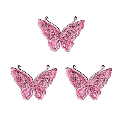 Gold Thread Butterfly (3-Pack)Iron On Patch: Pink