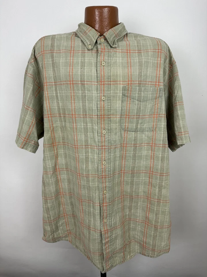 Camisa de Colección Años 90 Route 66 Mezcla de Lino Hombres 2XL Abotonada Beige A Cuadros Exterior Foto 2 de 4