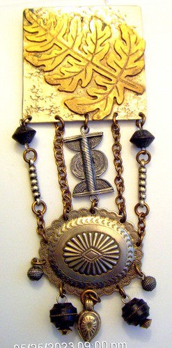 Vintage Marjorie Baer SF Mixed Metals & Bead Necklace Pendant MODERNIST Jewelry - Picture 3 of 8
