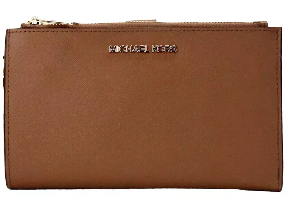 Michael Kors Double Zip Wristlet Brown Leather 35F8GTVW0L Luggage