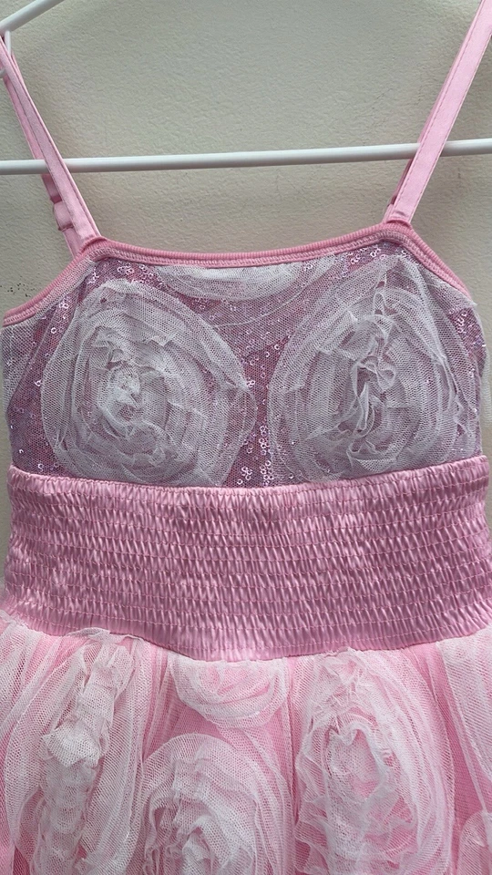 Vestido rosa con correa de espagueti rosa Ooh La La Couture con lazo rosa talla 6X/7 usado en excelente estado Foto 4 de 4