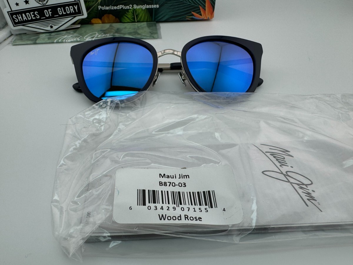 MAUI JIM WOOD ROSE MJ 870-03 NAVY SILVER BLUE HAWAII  display picture 2