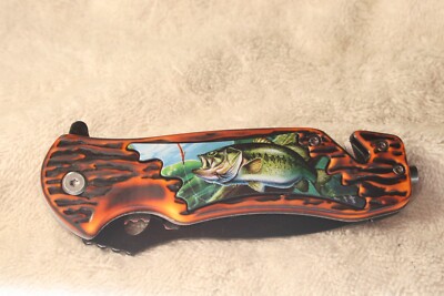 8 3/4''  LARGEMOUTH BASS TROPHY   E-Z OPEN Spring Open Assisted Pocket Knife