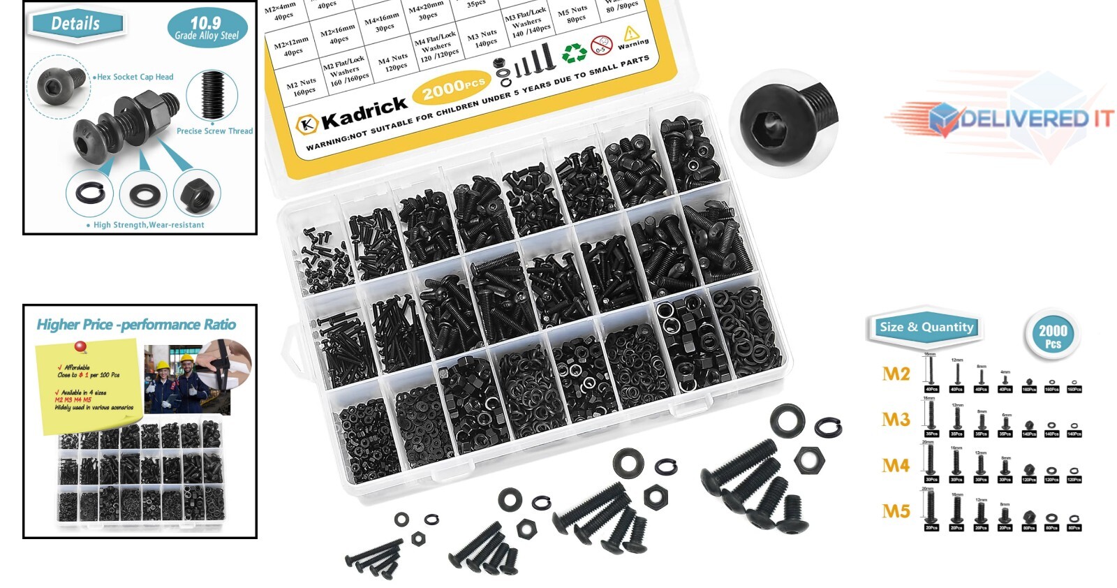 Versatile 2000PCS Metric Machine Screws Kit - Grade 10.9 Alloy Steel Quality