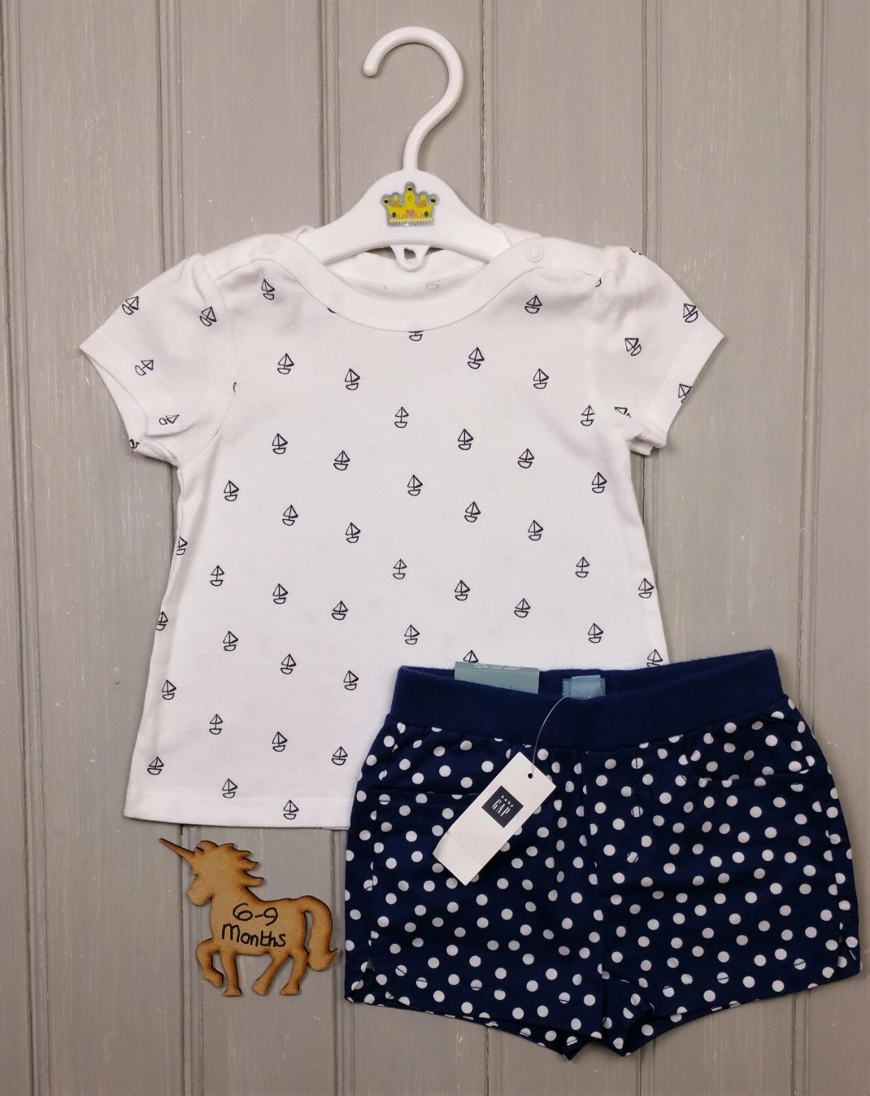 Baby Girls Clothes MOTHERCARE Sail T-Shirt & GAP Shorts Outfit 6-9 Months BNWT