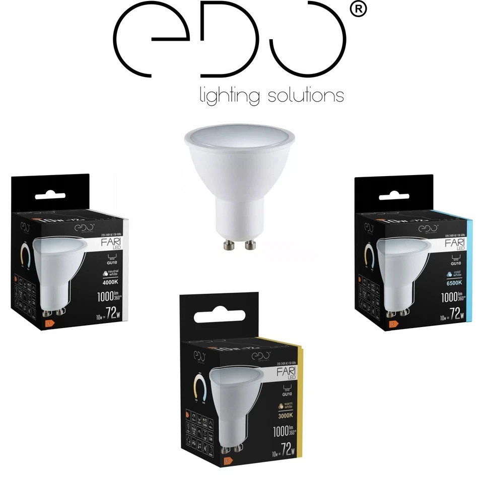 Ampoule LED FARI Spot GU10 10W 3000K/4000K/6500K 120° 1000lm EDO