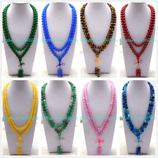 6/8/10mm Multi-Color Round Gems 108 Prayer Beads Tibet Buddhist Mala Necklace